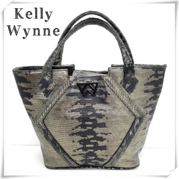 Kelly Wynne Exotic Leather Cheers To Me Mini Tote Bag in Black Metallic